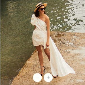 Sachin & Babi Dorien Puffed One-Shoulder Bow Train Wrap Mini Dress